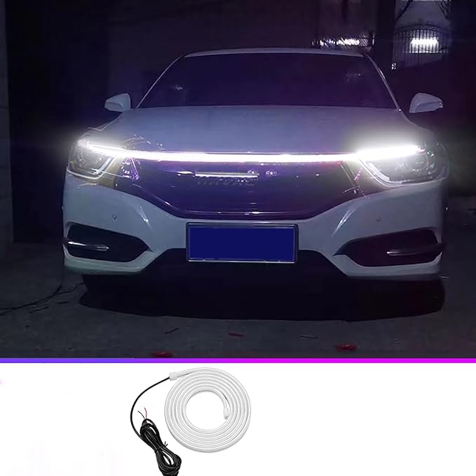 Universal Car Hood Daytime Running Light Strip, 79 Inch Car Hood Light Strip, Waterproof Led Hood Light Belt Flexible Led Auto Decorative Atmosphere Lamp 12V (White)