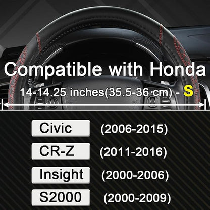 West Llama Customized Auto Car Steering Wheel Cover for Honda Civic, CR-Z, Insight, S2000, 14" - 14.25" (Diamond Quilted-Black+Red-Small Size)