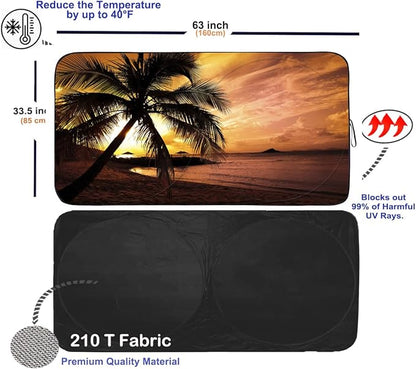 Gven Windshield Sun Shade for Car Front Window Cover Sunshades Visor Automotive Sun Shield for Full-Size Sedan & SUV, Mid-Size SUV, Sports Cars Mid-Size Pickup Truck Car Accessories (Yellow Sunset, L)