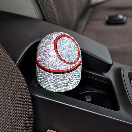 Bling Rhinestone Auto Garbage Can Car Trash Can with Lid Mini Garbage Bin for Automotive Car, Home, Office, Kitchen, Bedroom (D)