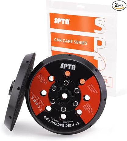 SPTA 2Pcs 6 Inch Universal Dual Action Backing Plate, Backing Plate for DA Polisher,Hook & Loop, 5/16"-24 Thread,Fits DA Polishers Up to 12,000 OPM,Sand,Buff,Polish & Finish, Auto Detailing -BP604
