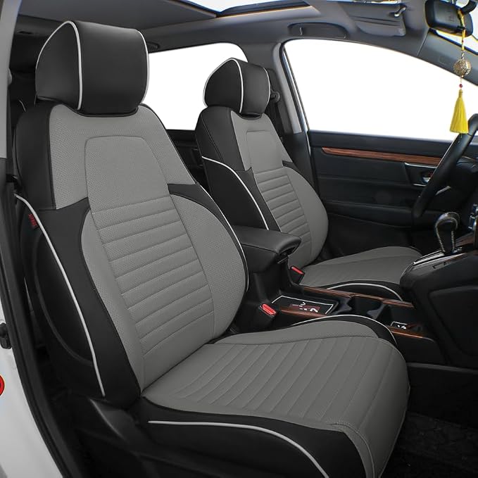 EKR CRV Seat Covers Custom Fit for Honda CRV 2017 2018 2019 2020 2021 2022,Leather Car Seat Cover Full Set for Trucks SUV,Waterproof Car Seat Cushion,Faux Leather (Black/Gray)