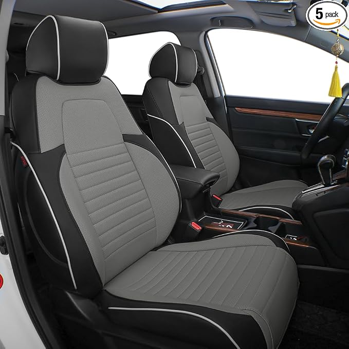 EKR CRV Car Seat Covers Custom Fit for Honda CRV 2012 2013 2014 (Not for LX) Leather Truck Seat Cover for SUV Full Set,Waterproof Car Seat Cushion, Faux Leather (Black/Gray)