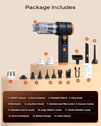Portable Cordless Car Vacuum, 4-in-1 Handheld Cordless Vacuum with 30,000Pa Suction, 130,000 RPM, 6,800mAh Battery, 10 Nozzles, Rubber Paint Material for Car, Home,Birthday Gifts for Men Dad Husband
