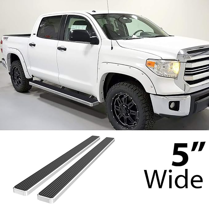 APS Running Boards 5 inches Compatible with Toyota Tundra 2007-2021 CrewMax 304 Stainless Steel (Nerf Bars Side Steps Side Bars)