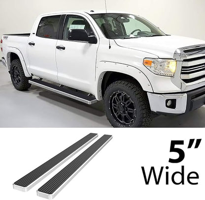 APS Running Boards 5 inches Compatible with Toyota Tundra 2007-2021 CrewMax 304 Stainless Steel (Nerf Bars Side Steps Side Bars)