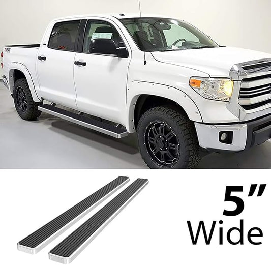 APS Running Boards 5 inches Compatible with Toyota Tundra 2007-2021 CrewMax 304 Stainless Steel (Nerf Bars Side Steps Side Bars)
