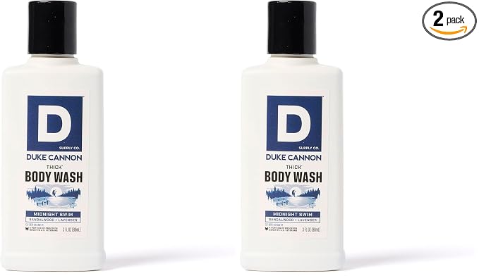 Duke Cannon THICK Body Wash for Men – High-Viscosity Shower Gel, Midnight Swim Scent – Travel & Trial Size, Long-Lasting Clean Feel – 3 oz (Pack of 2)