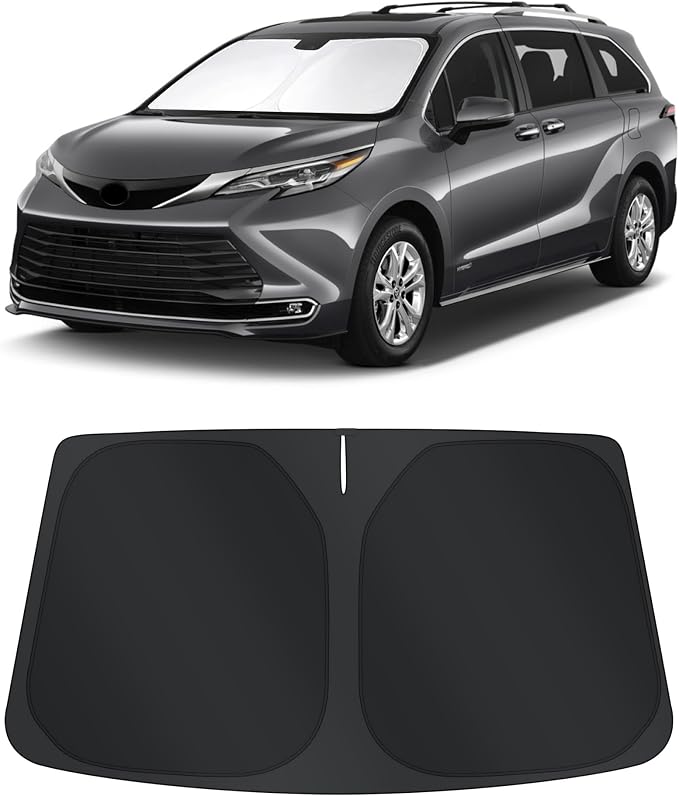 TINGLU Sun Shade for Toyota Sienna Mini Van 2021-2024 2025 2026 Accessories Windshield Sun Shade Window Shade UV Rays Protection Sun Visor Cover with Steering Wheel Sunshade Storage Bag