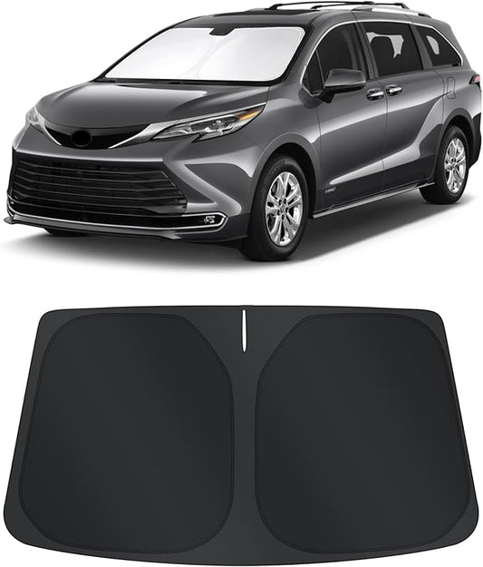 TINGLU Sun Shade for Toyota Sienna Mini Van 2021-2024 2025 2026 Accessories Windshield Sun Shade Window Shade UV Rays Protection Sun Visor Cover with Steering Wheel Sunshade Storage Bag