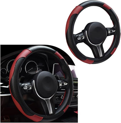 povtii Car Steering Wheel Cover, 15 Inch Leather Breathable Auto Steering Wheel Protector, Comfortable Non-Slip Vehicle Steering Wheel Covers, Universal Interior Car Accessories (Wine Red)