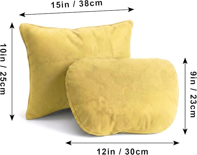 2PCS Car Pillow for Car Neck Pillow for Driving Seat Neck Support Soft Cushion Back Support Head-Rests for Vehicle Sleeping with Elastic Adjustment Strap (Golden, Head and Lumbar)