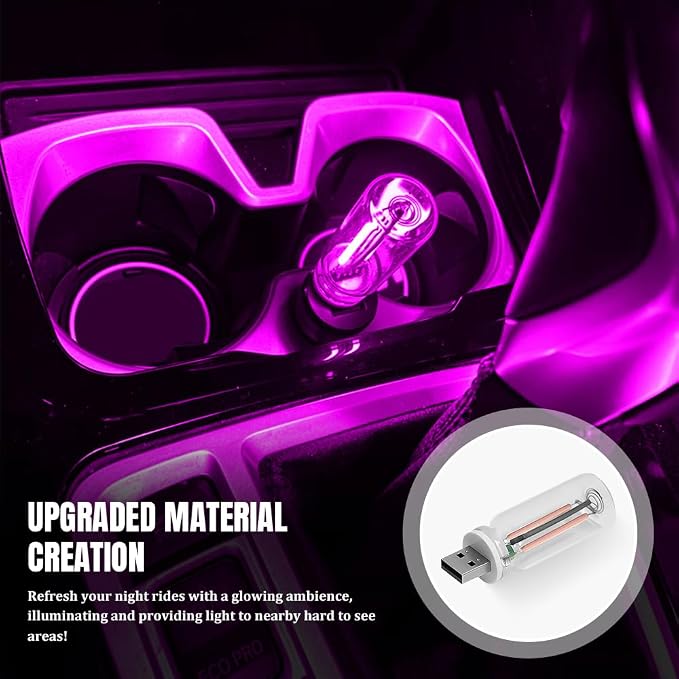 USB LED Car Interior Atmosphere Light, Car USB Night Light, Plug-in Auto Ambient Lighting Retro Lamps, Touch Adjustment LED Automotive Night Lamp Auto Accessories for bedrooms Camping (Purple)
