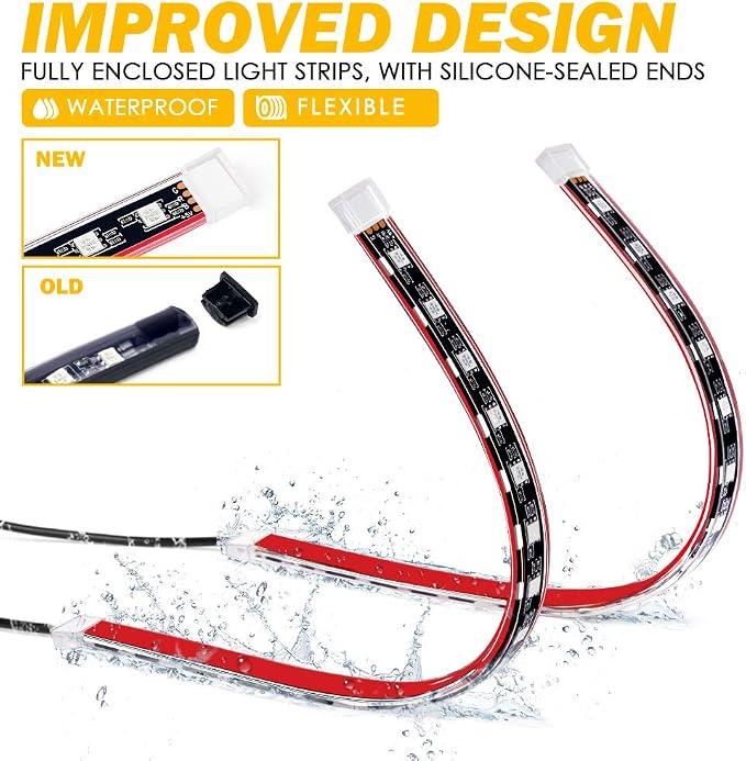 Xprite RGB LED Car Interior Bluetooth USB Light Strip, w/Wireless Remote and APP Control,4 PCS Under Dash Footwell Ambient Lights Kits, DIY Music Mode Universal for Vehicle Internal, SUV, Trucks