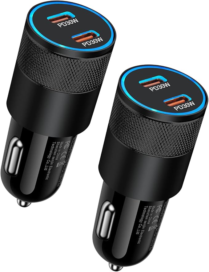 60W USB C Car Charger, 2 Pack AILKIN USB C Cigarette Lighter Adapter Fast Charging Dual Port PD3.0 Type C Car Charger Plug Compatible with iPhone 17 16 15 14 Pro Max Galaxy S26/S25/S24 Pixel 10 9Pro
