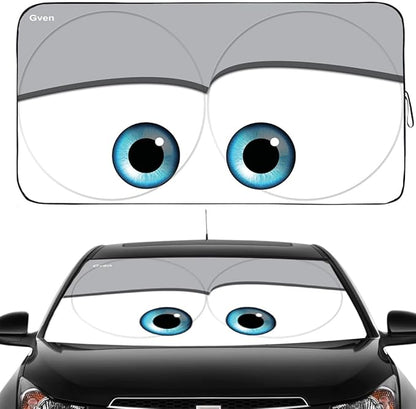 GVEN Windshield Sun Shades Car Sun Shade Protector Blocks UV Rays for Full-Size Sedan & SUV, Mid-Size SUV, Sports Cars, Wagon and Mid-Size Pickup Truck Car Accessories (Eyes-Grey, L)