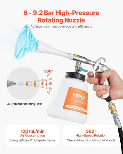 VEVOR Car Cleaning Gun, 6-9.2 Bar High-Pressure Air Blow Gun with 2 Set Nozzles & 1L Liquid Bottle, Vortex Cleaning Gun, Quickly Blasts Dirt and Dust from Surface, Work with 1/4 NPT Air Compressor