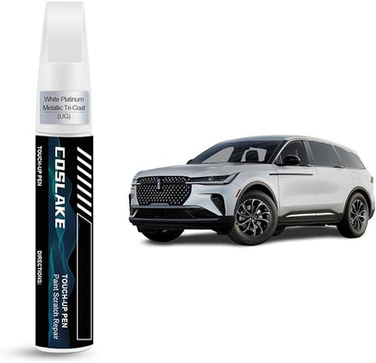 Car Touch Up Paint(White Platinum Metallic Tri-Coat(UG)) for LINCOLN, Car Paint Scratch Repair Kit, Quick & Easy Solution to Repair, Scratch Remover Pen with 2PCS Disposable Micro Applicators