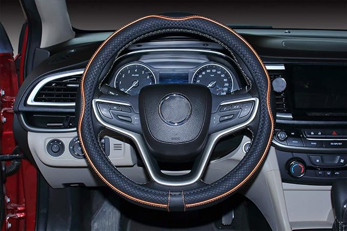 Mayco Bell Large Size Steering Wheel Cover Anti-Slip,Safety,Soft,Breathable,Durable,Full Surround,Comfortable Grip Microfiber Leather (15.5-16 inch, Black Orange)