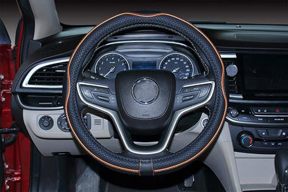 Mayco Bell Large Size Steering Wheel Cover Anti-Slip,Safety,Soft,Breathable,Durable,Full Surround,Comfortable Grip Microfiber Leather (15.5-16 inch, Black Orange)