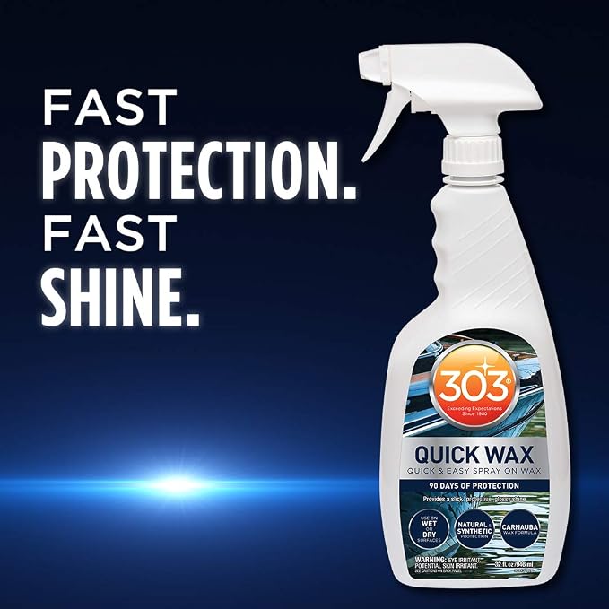 303 Marine Quick Wax for Fiberglass & Gelcoat, 32 oz | Enhances shine and gloss on fiberglass and gelcoat surfaces with an easy spray-on formula.