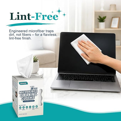 UNIMADE Microfiber Cleaning Cloth, 75 Sheets Microfiber Towels for Cars Commercial Grade Washcloths Lint-Free Bulk Shop Towel Cleaning Rags for Household Restaurant Garage Housekeeping, 11"x 9", White