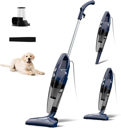 Vacuum Cleaner for Home Powerful Suction Lightweight Self-standing 16.4ft Cord HEPA Filter 3-in-1 Handheld with 180°Left-Right Steering for Pet Hair Hard Floors Vinyl Carpet Car Office (VA001)