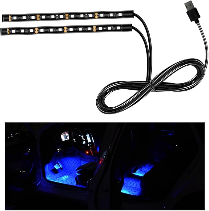Ohleats Car LED Strip Light, 24 LED RGB Auto Interior Atmosphere Lights, USB Vehicle Under Dash Ambient Night Light Strip, Interior Decorative Lamp Lighting Kit Car Accessories (Blue)