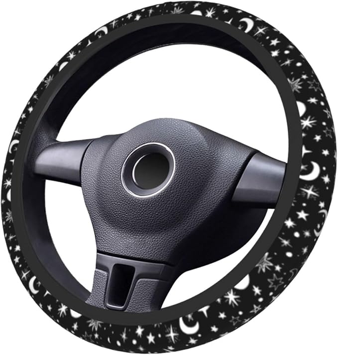 Moon and Star Steering Wheel Cover Car Accessories Cute for Women Girls Girly Universal 15 Inch Neoprene Auto Interior Decor Anti Slip Car Truck Protector