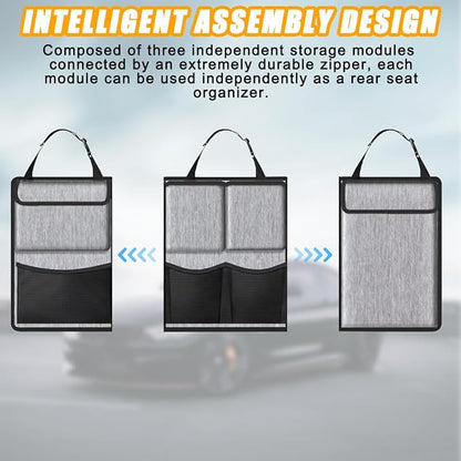 Mandark Car Trunk Organizer, Detachable Vehicle Seatback Hanging Storage Container with Zippers, Large Capacity Waterproof Auto Seat Back Trunk Bag Accessories, Universal for Most Vehicles (Gray)