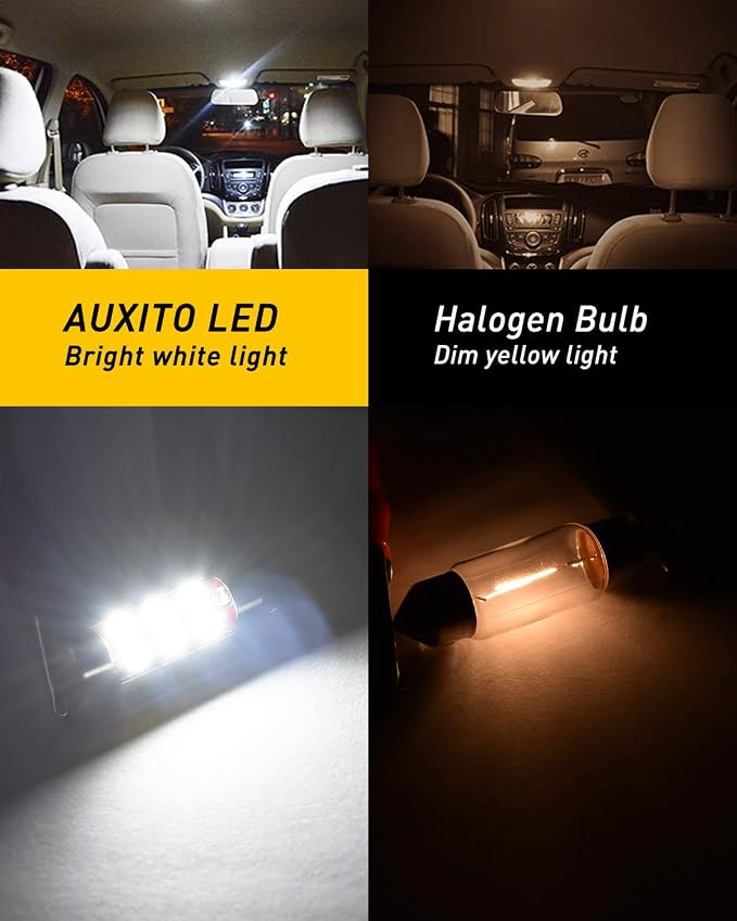 AUXITO 578 LED Bulb White 41mm 42mm 212-2 211-2 Festoon LED Bulbs CANBUS Error Free 3030 Chipsets for Map Dome Courtesy Marker License Plate Turn Signal Parking Lights (6000K White, Pack of 4)
