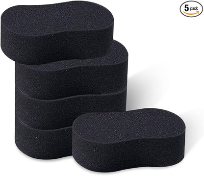 jeseny 5 PCS Car Wash Sponge, High Density Waxing Wiping Car Sponge, Thick Foam Scrubber Kit, Absorbent Eco Friendly Sponges, for Dishes, Tile, Bike, Boat, Kitchen, Household Cleaning (Black)