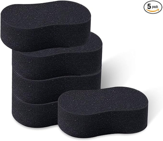 jeseny 5 PCS Car Wash Sponge, High Density Waxing Wiping Car Sponge, Thick Foam Scrubber Kit, Absorbent Eco Friendly Sponges, for Dishes, Tile, Bike, Boat, Kitchen, Household Cleaning (Black)