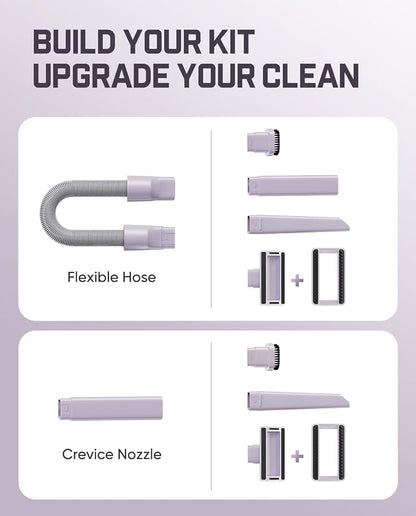 Fanttik Slim V10 Ultra Cordless Car Vacuum, 4-in-1 Portable Mini Vacuum with 19kPa Suction, Freely Combinable Accessories, 2 Suction Modes, Handheld Vac for Car, Small Jobs, Keyboard, Office (Purple)