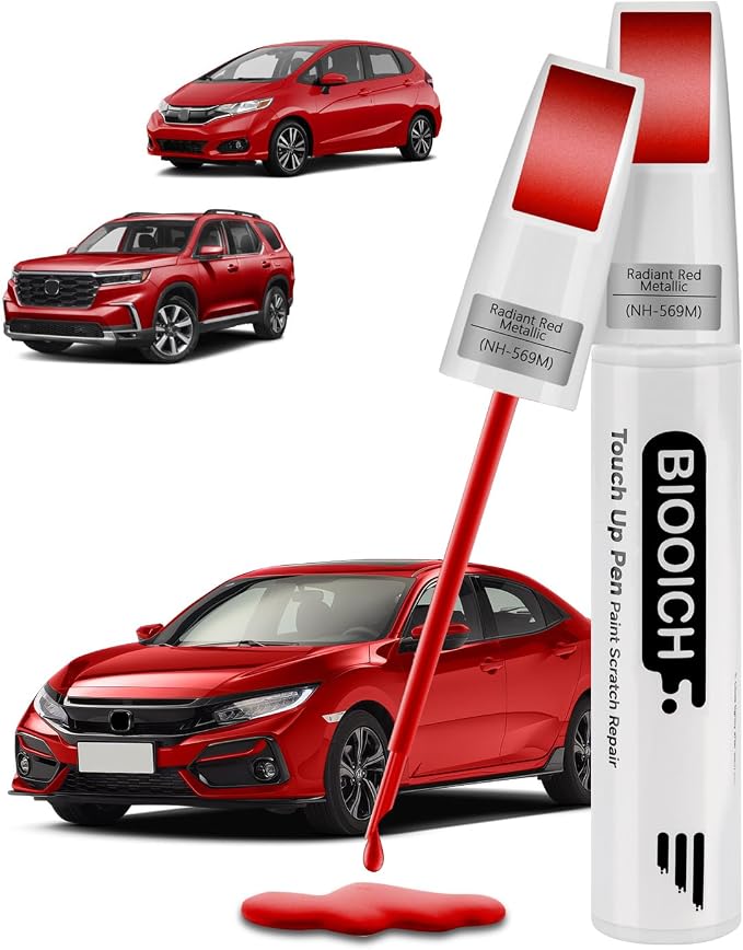 Touch Up Paint Pen Exact Color Match Car Chip and Scratch Repair (for Honda, Radiant Red Metallic(R-569M))