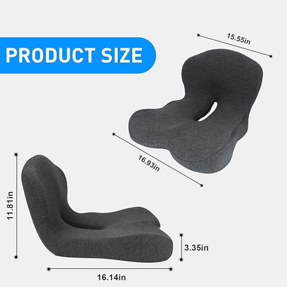 Denchy Car Seat Cushion with Lumbar Support for Long Sitting, Ergonomic Memory Foam Driving Seat Cushions for Semi Truck Bus Driver Trucker, Non Slip Office Chair Cushion (Dark Gray)