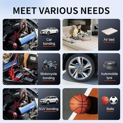 Portable Jump Starter with Air Compressor, 1000A Jump Starter Battery Pack (All Gas/5.0L Diesel) 150PSI Digital Tire Inflator, 12V Car Jump Box Car Battery with LCD Display, 2 Types of Lights