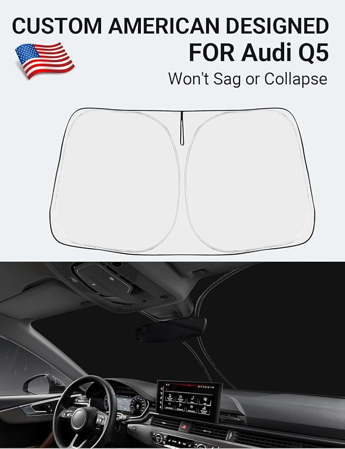 Proadsy 2026 Upgrade Front Windshield Sun Shade Foldable Sunshade Protector Custom Fit 2018-2024 Audi Q5 SQ5 Premium, Premium Plus, Prestige Crossover SUV Winter Accessories