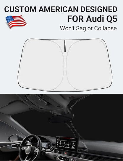 Proadsy 2026 Upgrade Front Windshield Sun Shade Foldable Sunshade Protector Custom Fit 2018-2024 Audi Q5 SQ5 Premium, Premium Plus, Prestige Crossover SUV Winter Accessories