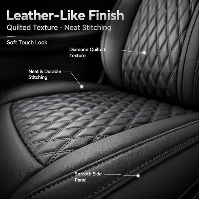 Front Car Seat Covers Set of 2,Universal Precision Fit Contoured Heavy-Duty Nappa Leather Waterproof Automotive Seat Covers& Accessories for SUV Trukcs,forros para asientos de carro,Style1 Black