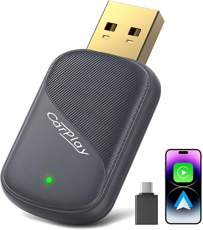 Wireless CarPlay Adapter for iPhone - Wired to Wireless CarPlay Dongle with USB-A/USB-C, Gold-Plated USB, Low Latency, Auto Reconnect, Mini Plug & Play Adapter for OEM Wired Cars 2016+