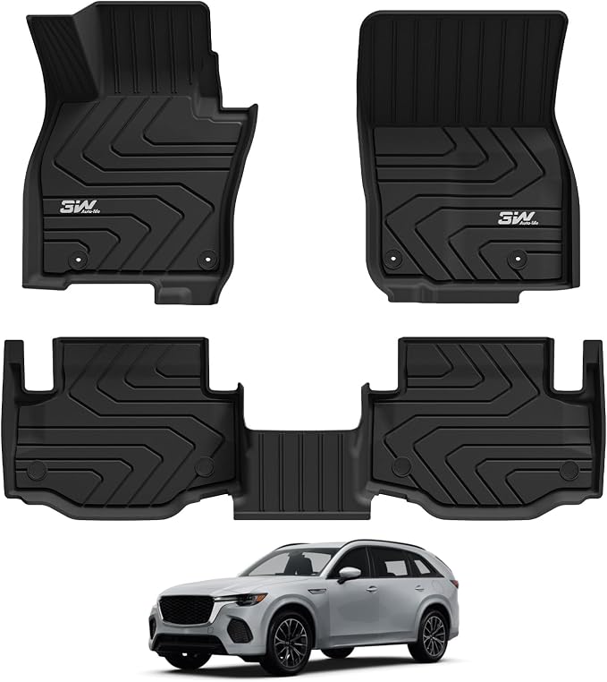 3W Floor Mats Fit for 2025 2026 Mazda CX-70 (Include PHEV), All Weather Protection TPE Heavy Duty Non-Slip Automotive CX70 Floor Liners Accessories, Black