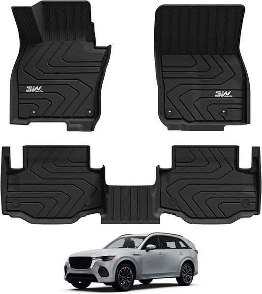 3W Floor Mats Fit for 2025 2026 Mazda CX-70 (Include PHEV), All Weather Protection TPE Heavy Duty Non-Slip Automotive CX70 Floor Liners Accessories, Black