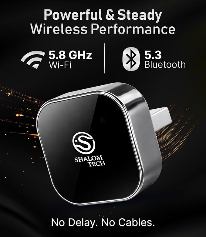 Wireless Car Play Adapter & Car Play Wireless Adapter 2-in-1, SHALOM TECH 5.8GHz Wired to Wireless Dongle, Plug & Play for Factory Wired CarPlay Cars, USB A USB C- Dark Grey