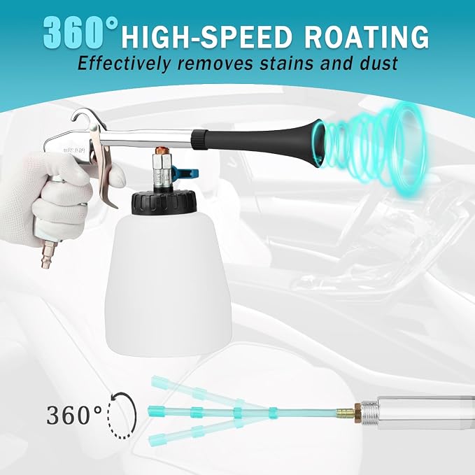 Car Cleaning Air Gun with 2 Nozzle Sets,Foam Bottle, Brush Head, Cleaning Sponge,Interior Cleaning Kit for Vehicle Upholstery, Carpet, and Seats