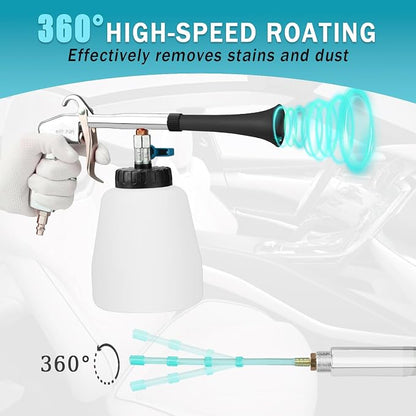 Car Cleaning Air Gun with 2 Nozzle Sets,Foam Bottle, Brush Head, Cleaning Sponge,Interior Cleaning Kit for Vehicle Upholstery, Carpet, and Seats