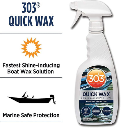 303 (30213-6PK) Marine Quick Wax - Quick And Easy Spray On Wax - 90 Days Of Protection - Provides a Slick, Protective, Glossy Shine - Use On Wet Or Dry Surfaces - Carnauba Wax, 32 fl. oz. 6 Pack