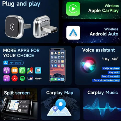 Wireless CarPlay & Android Auto Adapter for Lamborghini Urus 2019-2024,Ultra Mini Dongle Converts Easy Setup Plug and Play,Gold