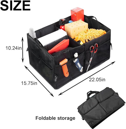 Mandark Car Trunk Organizer, Collapsible Multi Compartment Vehicle Storage Box, Waterproof Adjustable Automotive Organization Container Accessories, Universal for SUV, Sedan, Truck (Black)