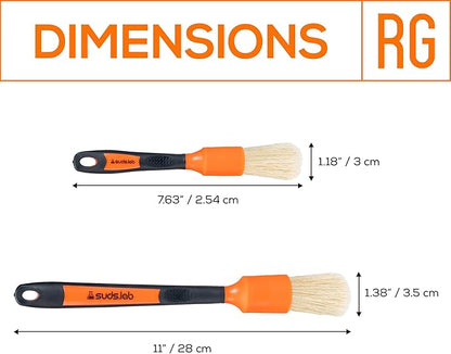 Suds Lab Detailing Brush with Rubberized Bristles, Car Detailing Wheel Brush Rim Cleaner 2 Pack